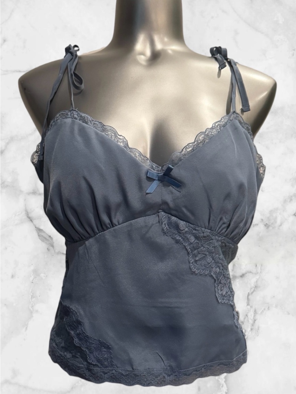 Free | Slate Gray Lace-Trim Satin Cami